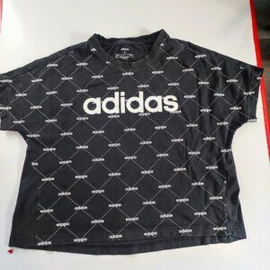 Adidas loose fit cropped T-shirt black with graphic design women's size S
